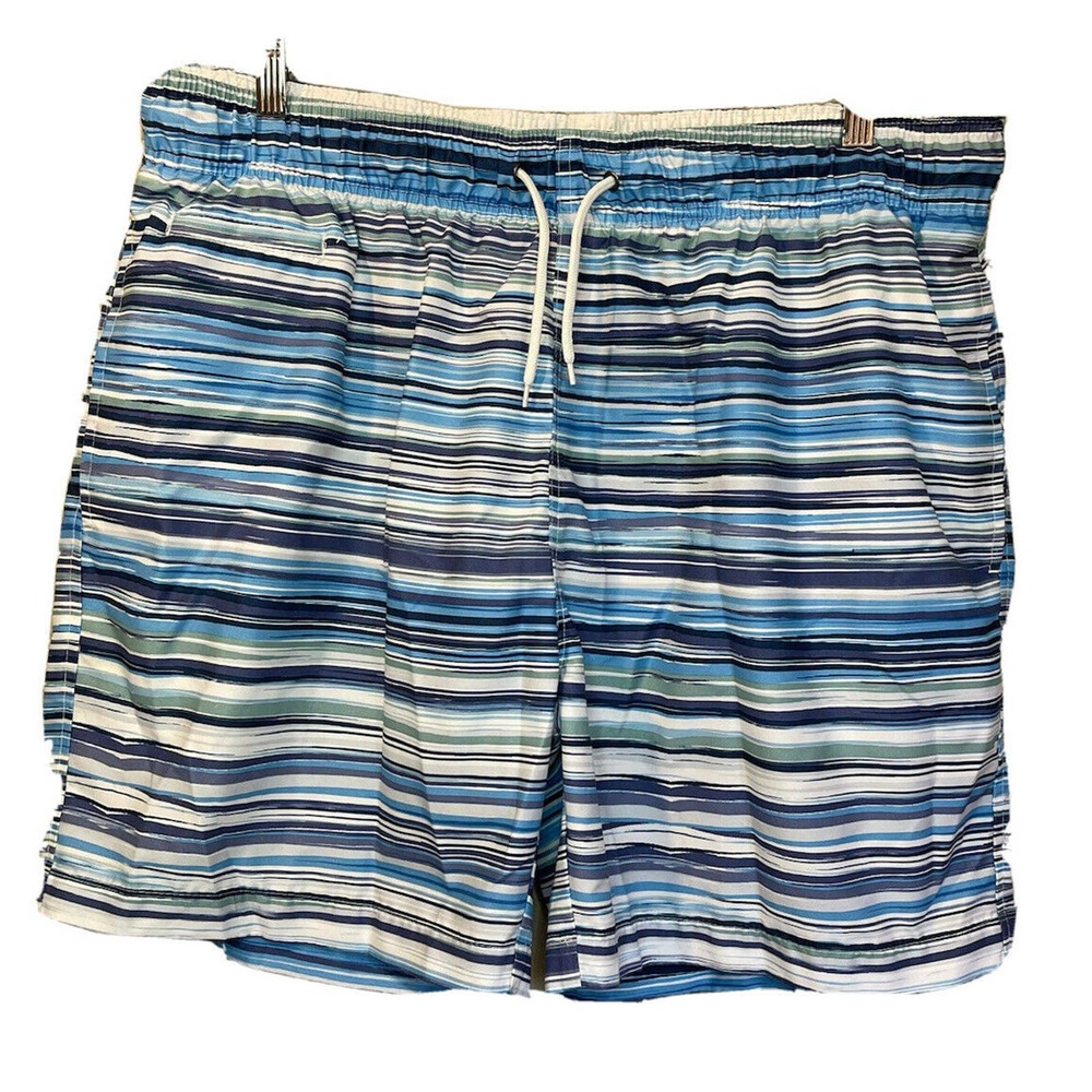 Charleston Threads Swim Trunks Men’s XXL Blue Stripes Print Elastic Waist